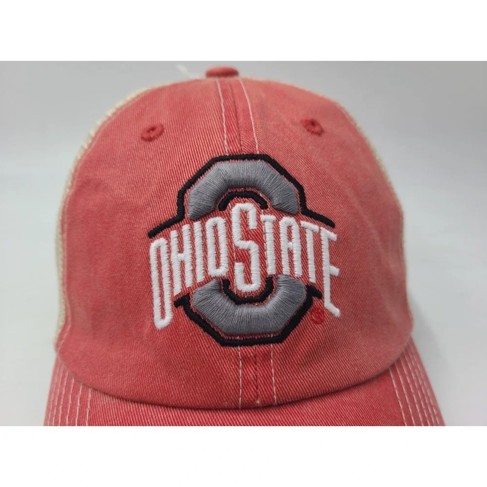 Ohio State University Buckeyes OSU Mesh Trucker Snapback‎ Hat Cap NCAA Red Beige
